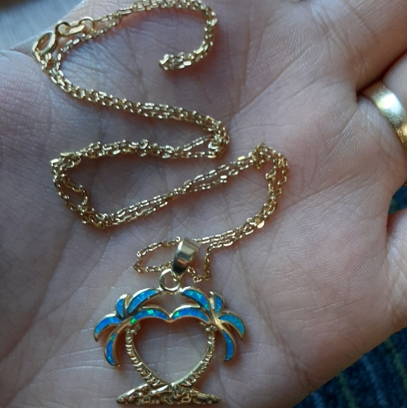 Opal 14k gold over silver palm tree necklace - Picture 2 of 3
